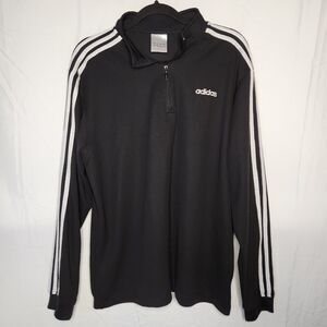 Adidas Mens Large 1/4 Zip Mesh Track Jacket With 3 Stripe Arms Black White